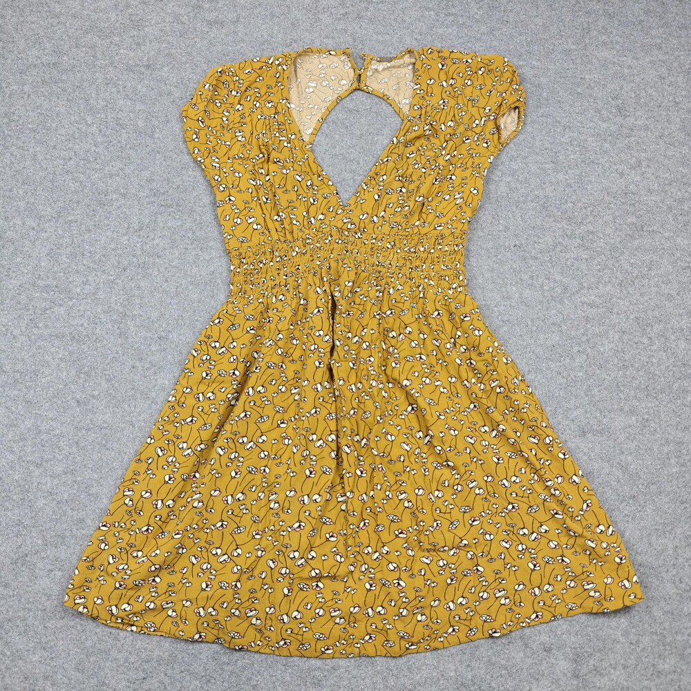 Free People Dress Womens Small Yellow Floral Cutout Fit & Flare Boho Sundress